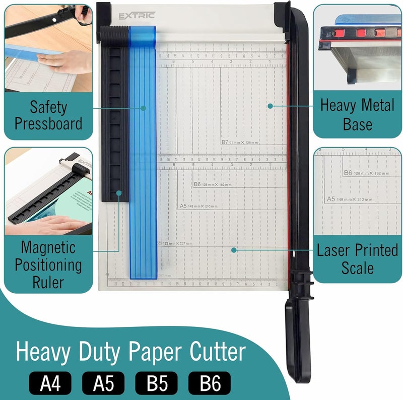 EXTRIC Paper Cutter Heavy Duty, 12" Paper Trimmer with Safety Guard, Guillotine Papers Cutter for Classroom and Office, Heavy Duty Metal Base, Magnetic Guide, Laser Printed Scale - Image 3